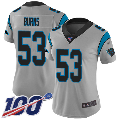 Carolina Panthers Limited Silver Women Brian Burns Jersey NFL Football #53 100th Season Inverted Legend->women nfl jersey->Women Jersey